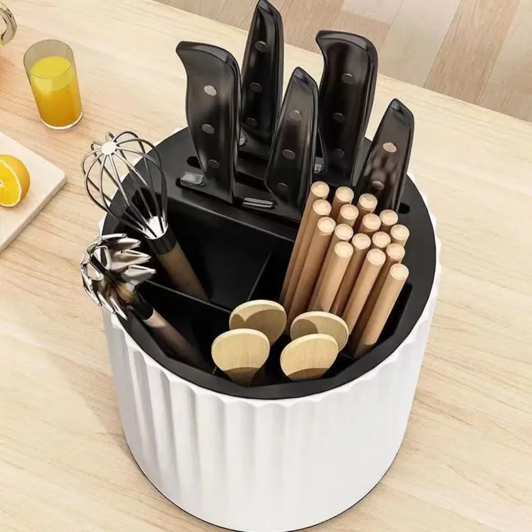 Modern rotating high quality cutlery organizer.