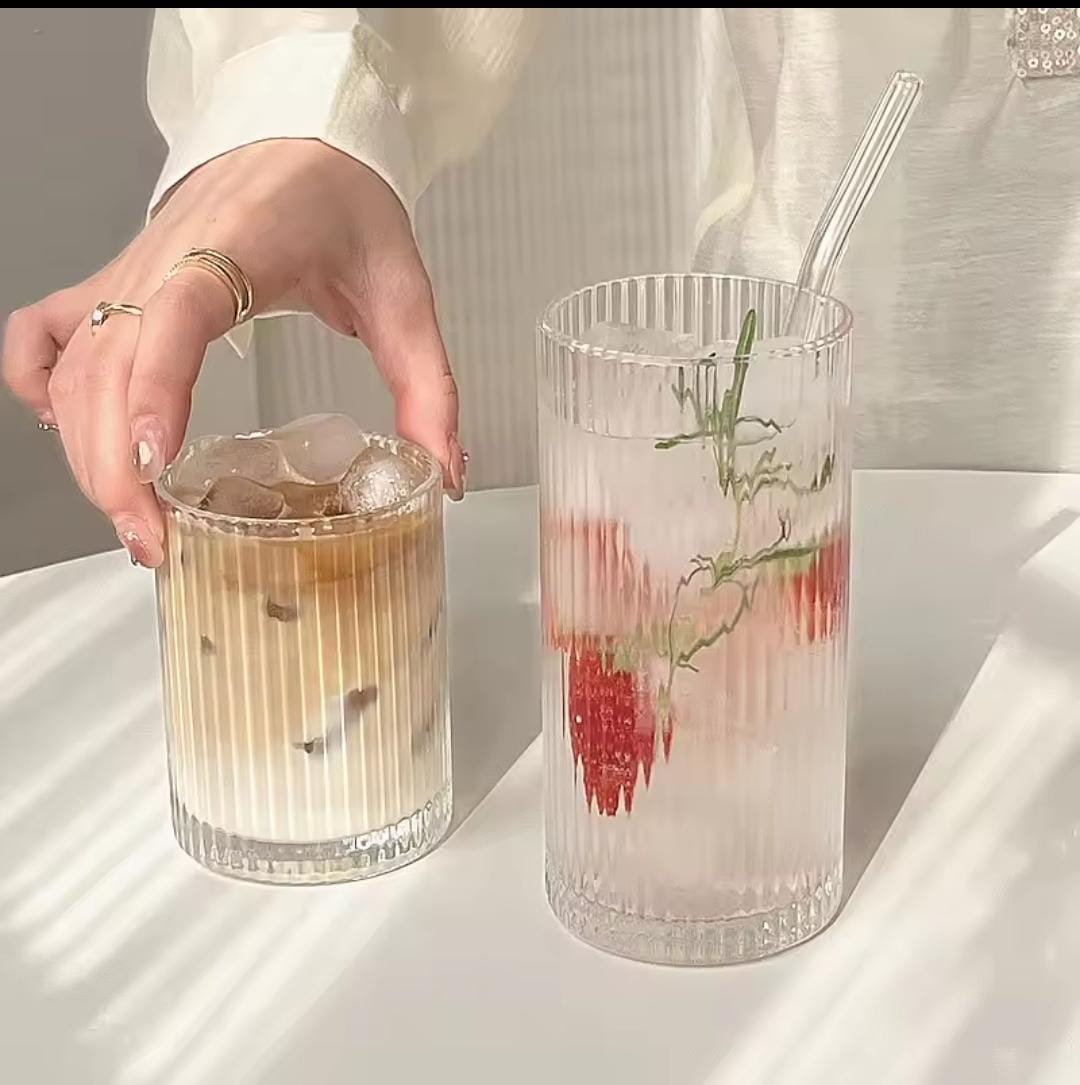 High borosilicate ribbed juice glasses
