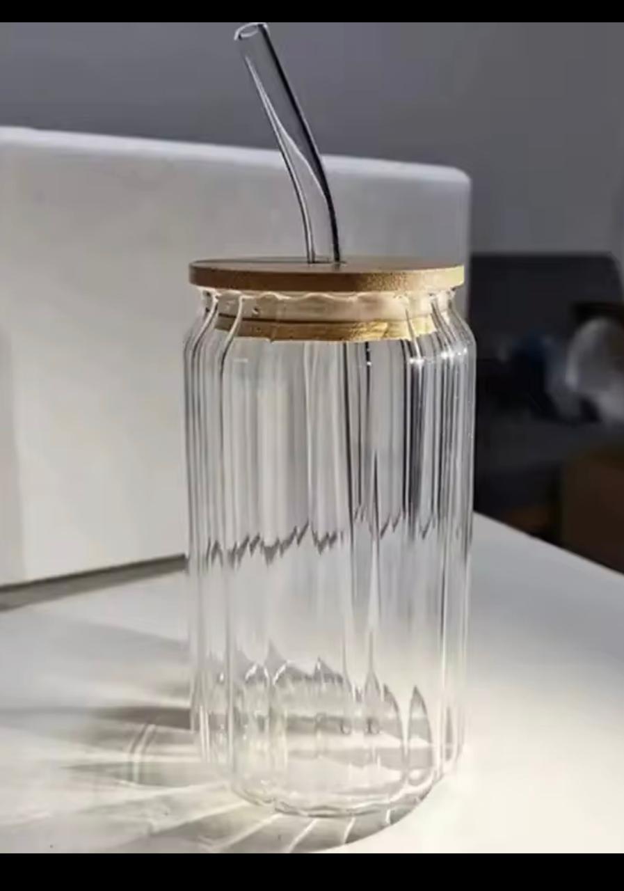 Ribbed Borosilicate Glass Cup with Bamboo Lid