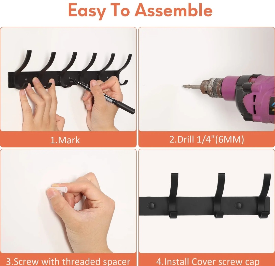Wall mounted stainless steel 6 hooks rack