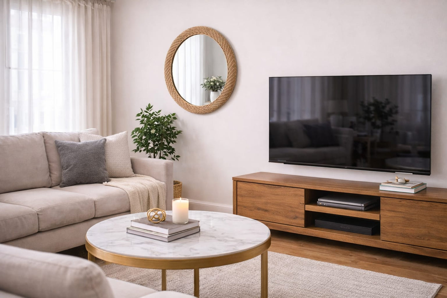 Modern Oval Rattan Bamboo Decorative Mirror