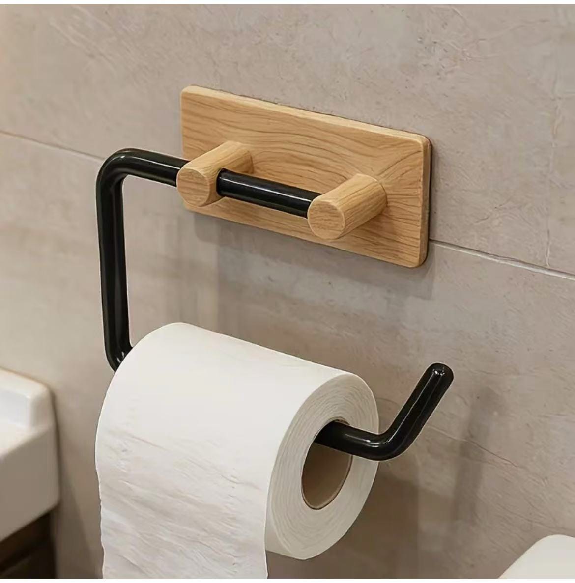 Wood Grain No-Drill Toilet Paper Holder
