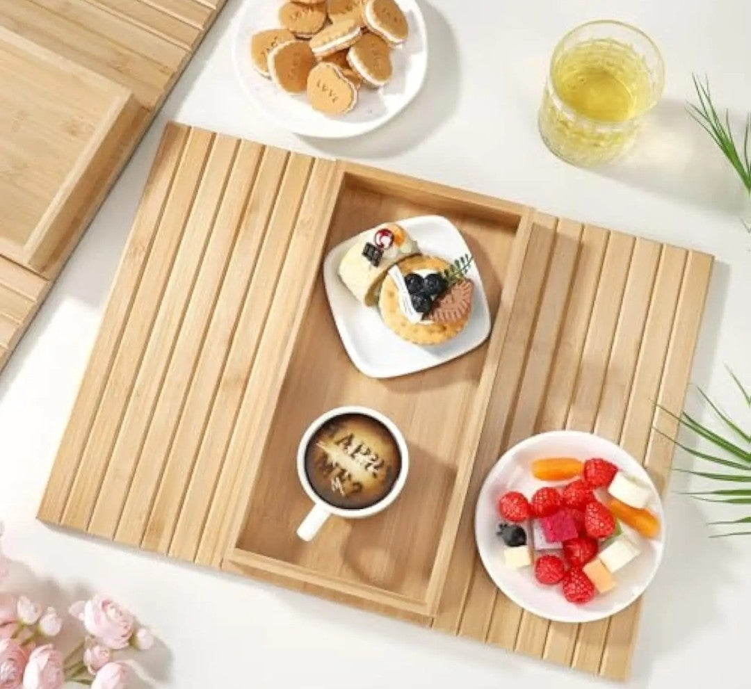 Foldable bamboo sofa arm rest organizer
