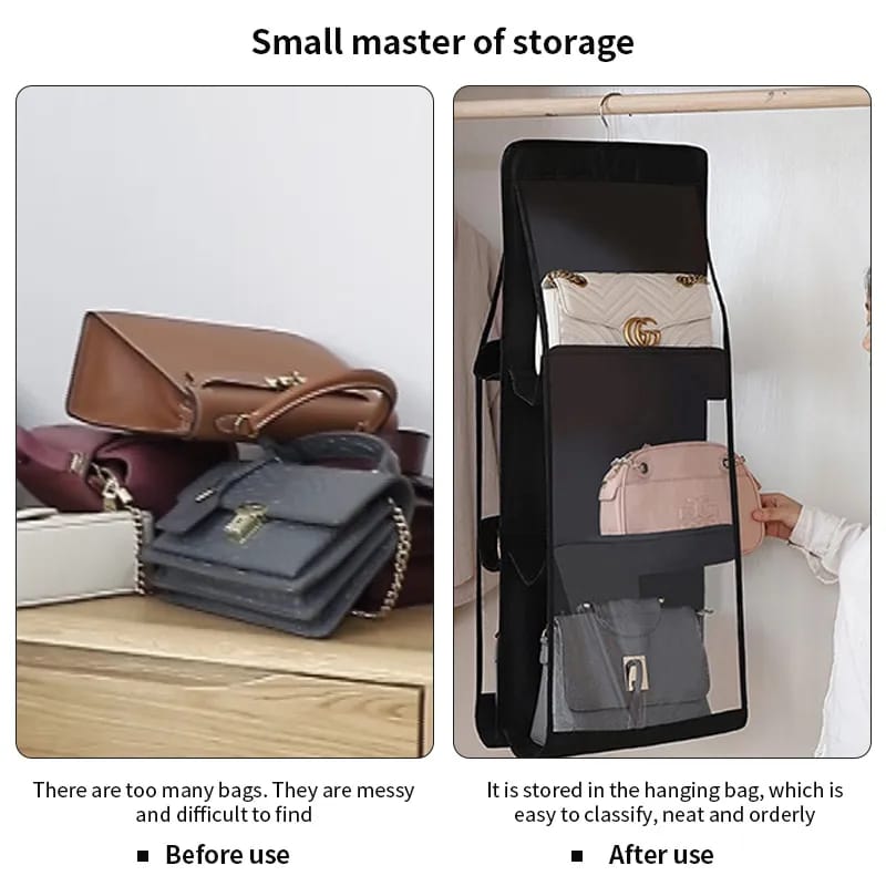 6 slot Hanging organizer for handbag /purse Storage