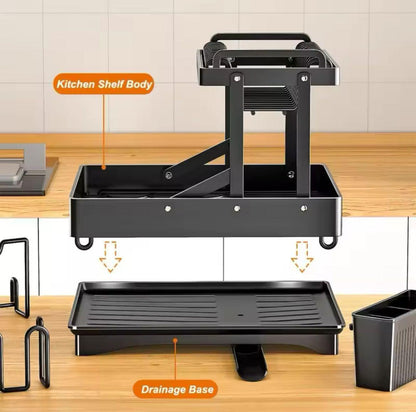 2 Tier Foldable Dish Drying Rack with Drip Tray   