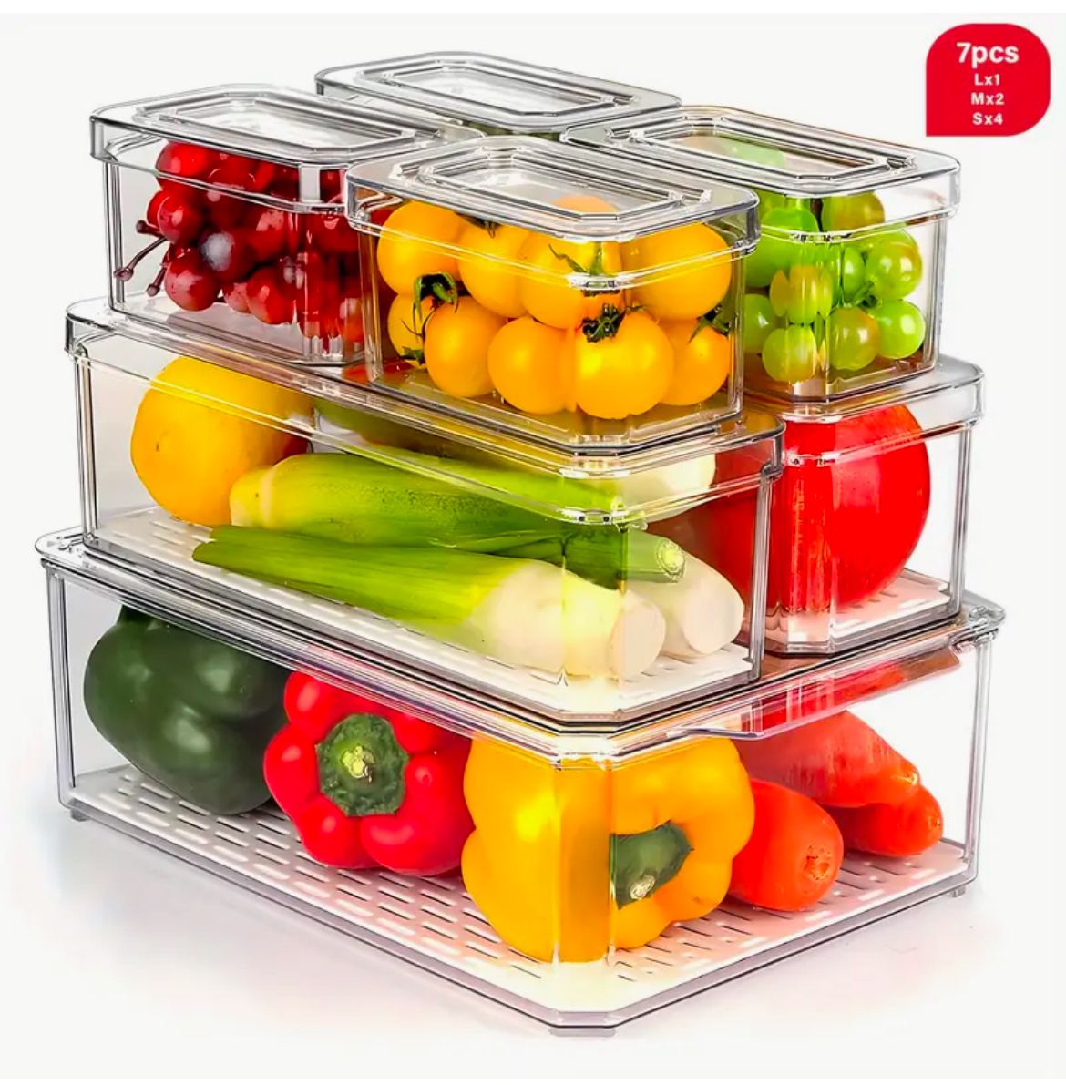 7pcs BPA-Free Stackable acrylic Fridge Organizer Bins with Lids 