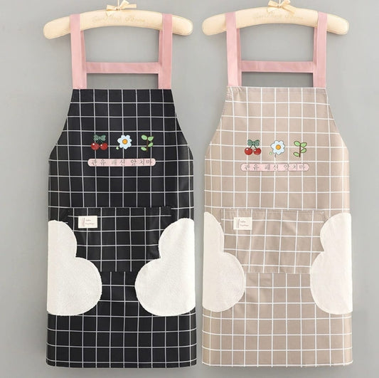 Waterproof cute checked floral Aprons with hand wipe towel