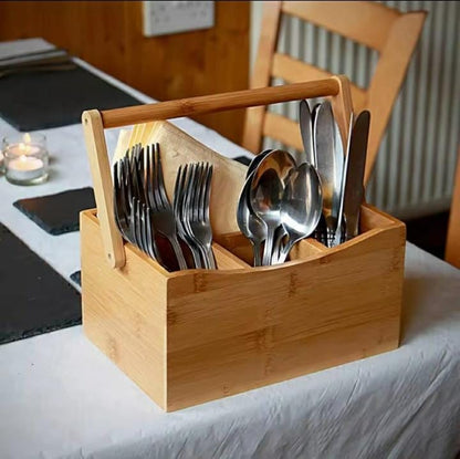 Portable countertop/kitchen cutlery organizer with handle