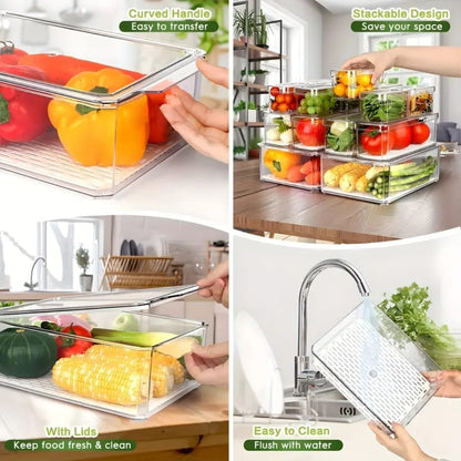 7pcs BPA-Free Stackable acrylic Fridge Organizer Bins with Lids 
