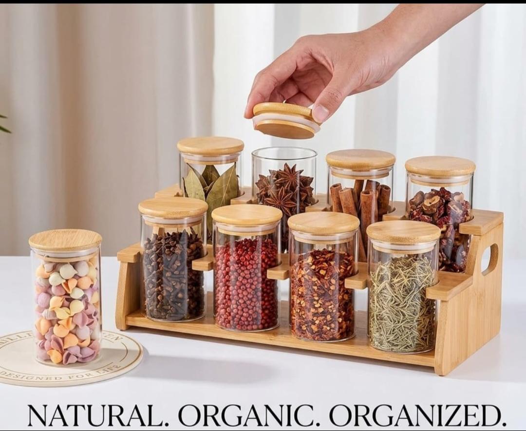 8pcs Classic style squared Borosilicate Glass Jar set 