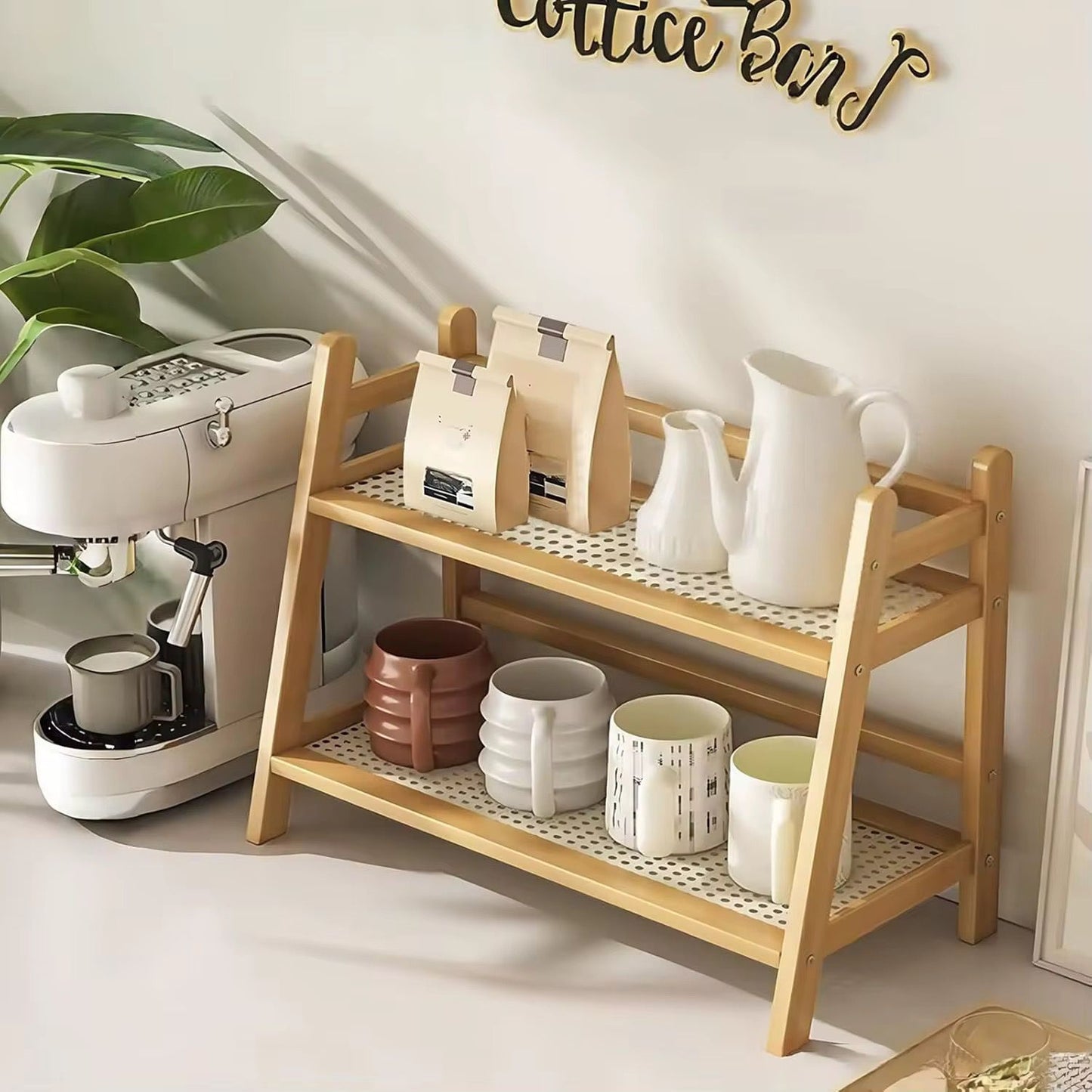 Wicker style Bamboo countertop storage rack.