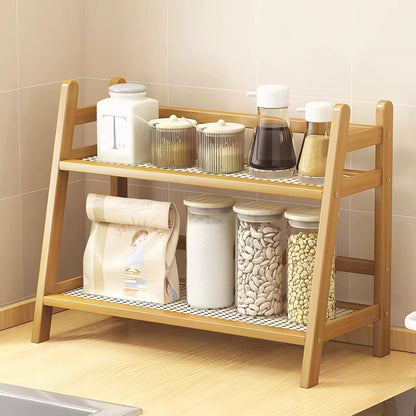 Wicker style Bamboo countertop storage rack.