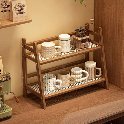 Wicker style Bamboo countertop storage rack.