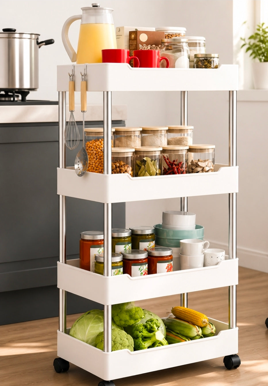 4 Tier Multipurpose Storage Rack With Wheels.