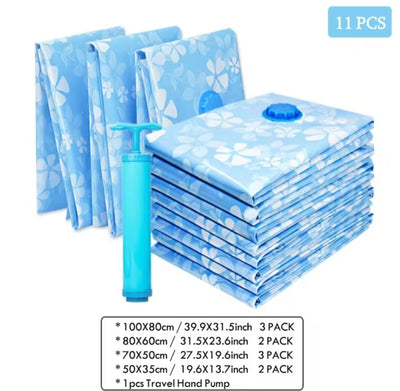 11pcs /set vacuum compression storage bag with hand pump