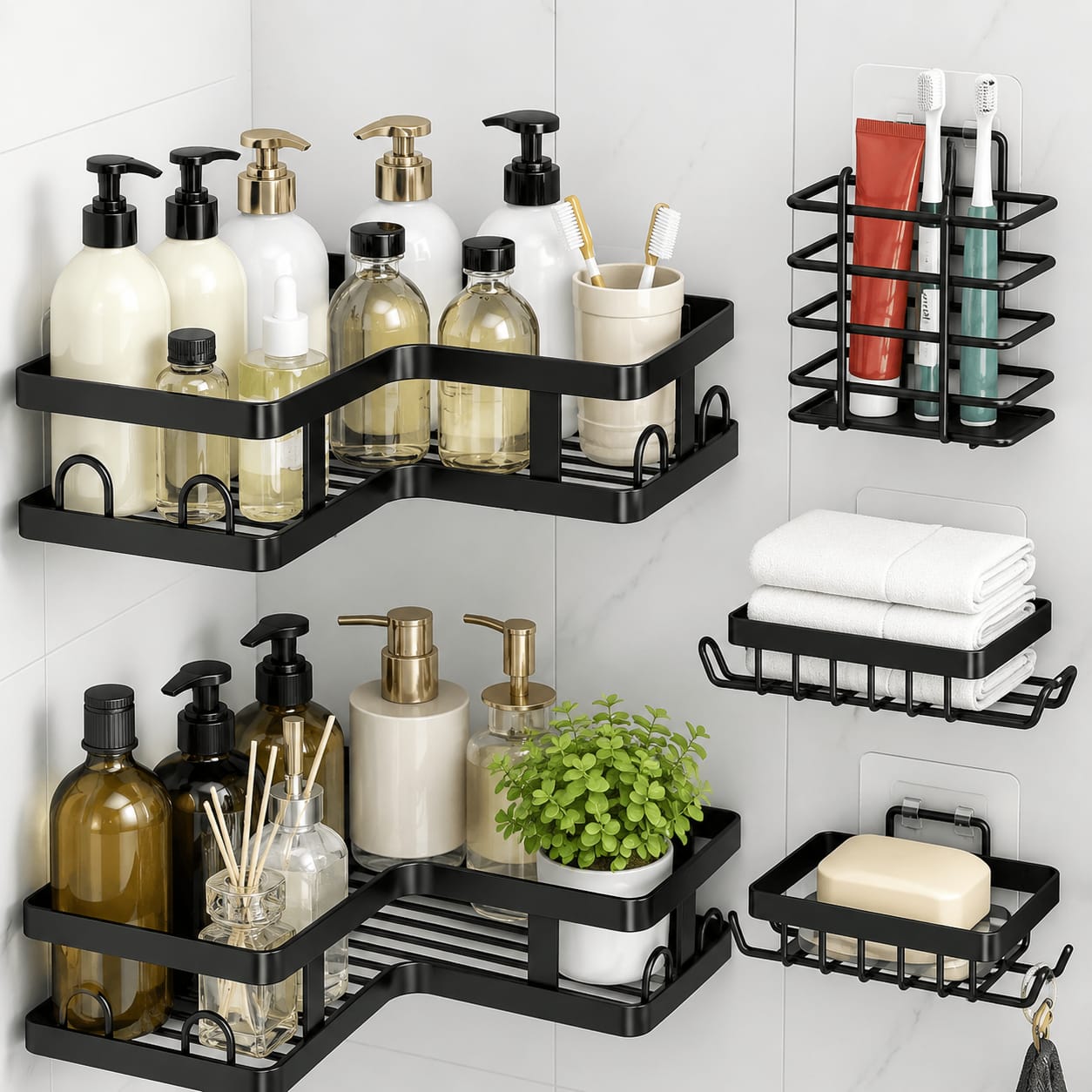 5pcs Corner Shower caddy shelf/Bathroom organizer