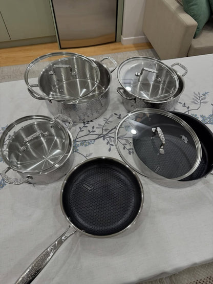 9PCS SET Premium High quality Tripply S/S Stainless steel cookware set with Hammered Patterned design 
