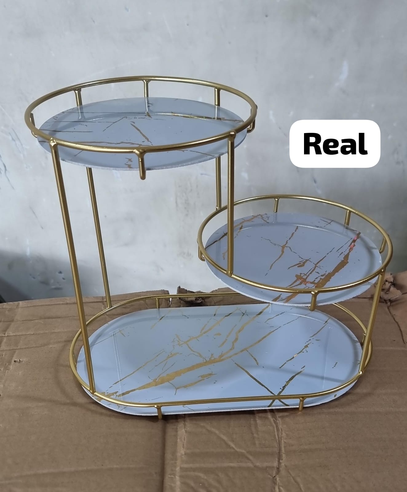 3 level gold frame marble tray organizer rack