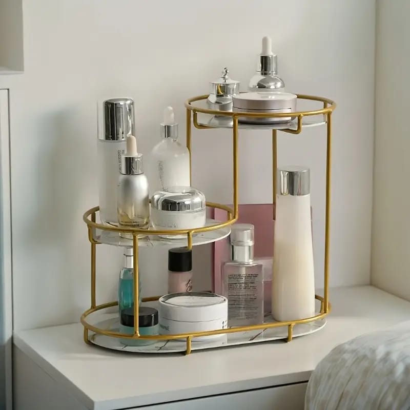3 level gold frame marble tray organizer rack