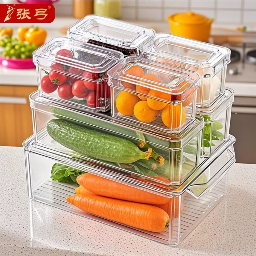 7pcs BPA-Free Stackable acrylic Fridge Organizer Bins with Lids 