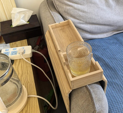 Foldable bamboo sofa arm rest organizer 