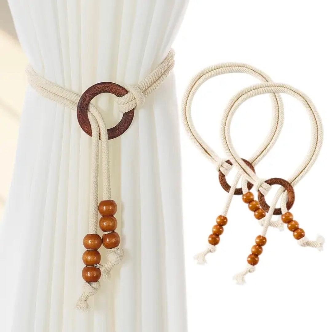 2 Pieces Vintage Natural Wood Curtain Tiebacks
