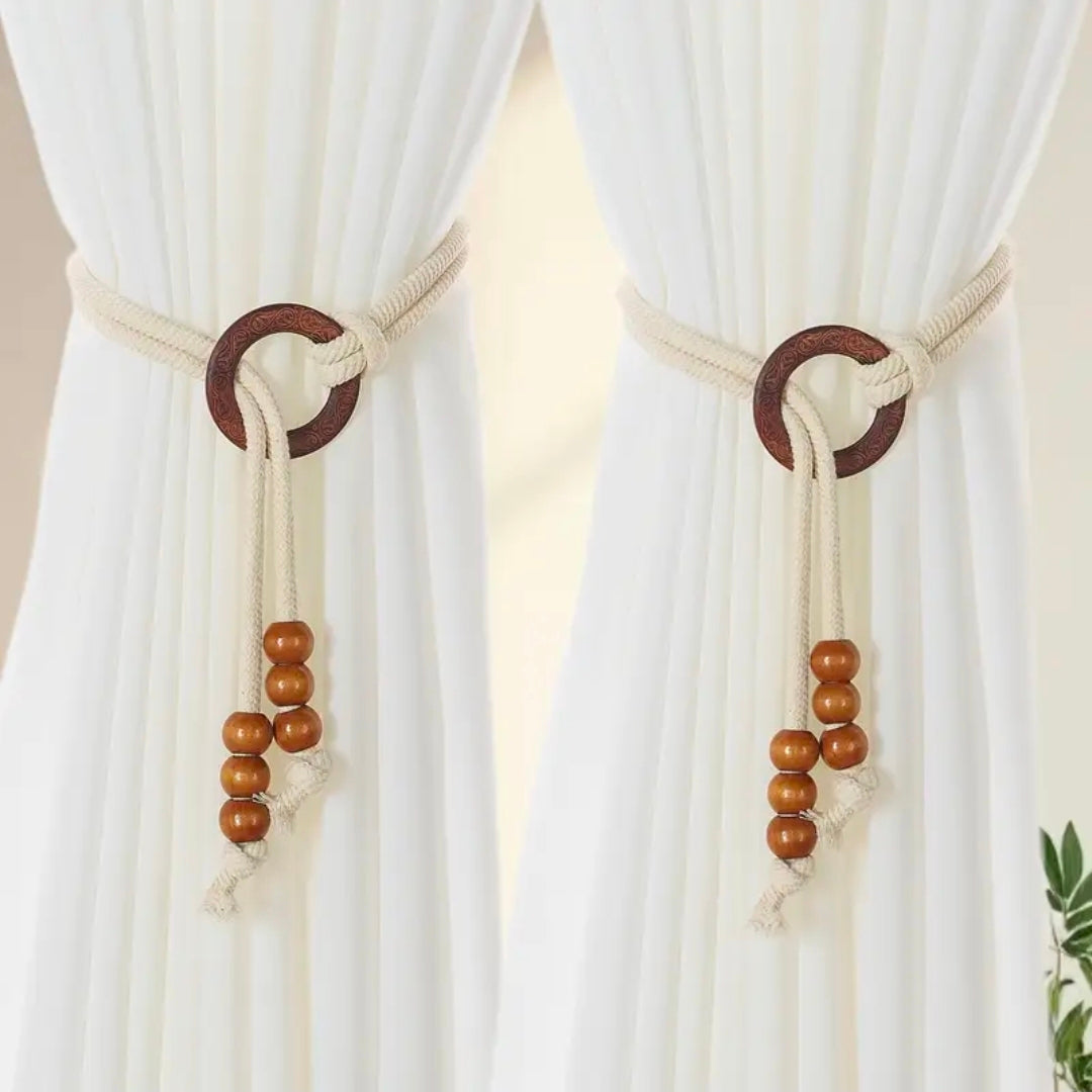 2 Pieces Vintage Natural Wood Curtain Tiebacks