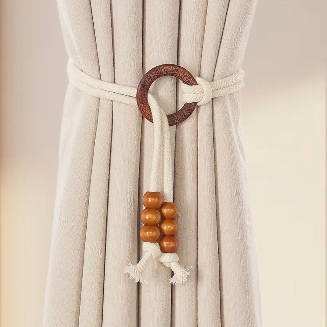 2 Pieces Vintage Natural Wood Curtain Tiebacks