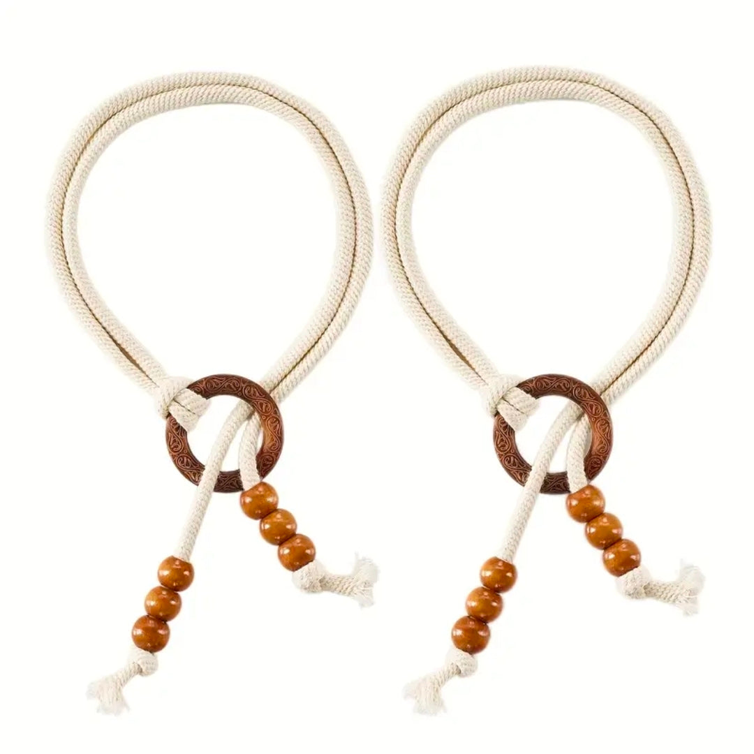 2 Pieces Vintage Natural Wood Curtain Tiebacks