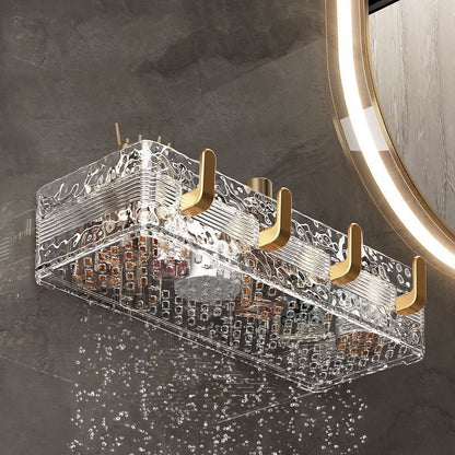 Acrylic Wave Patterned Storage Shelf with gold colored hooks