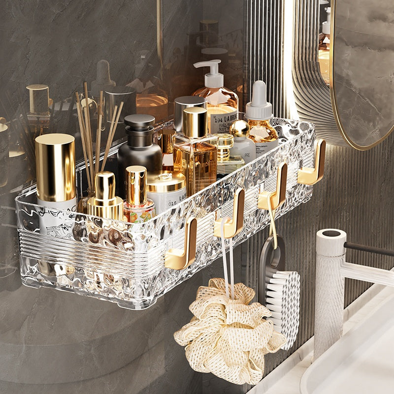 Acrylic Wave Patterned Storage Shelf with gold colored hooks