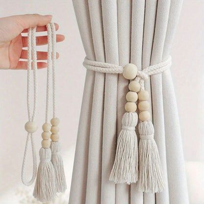 Curtain tieback with wooden beads and elegant tassels
