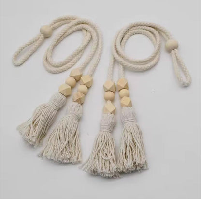 Geometric tassel tieback with wooden beads