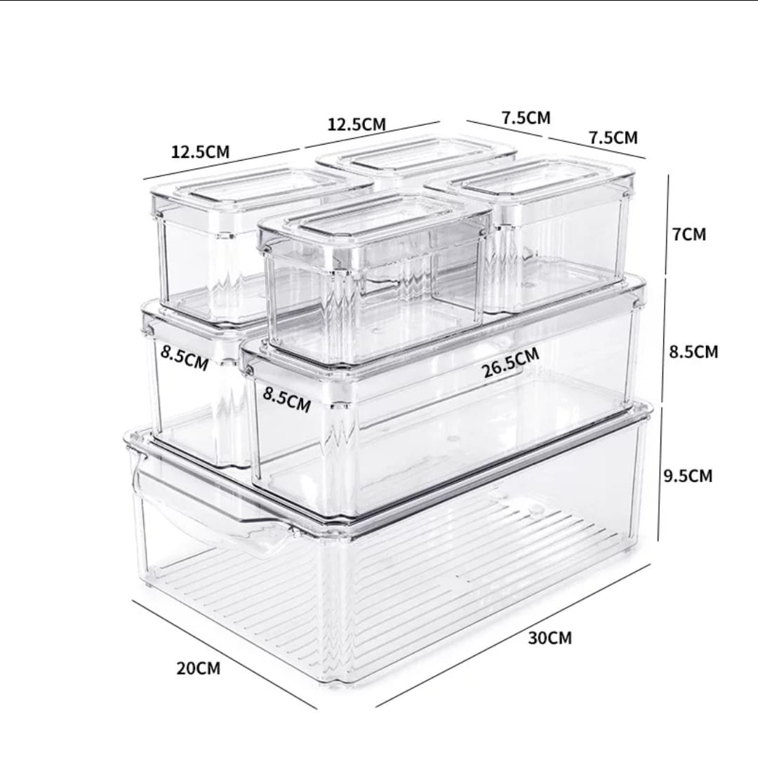 7pcs BPA-Free Stackable acrylic Fridge Organizer Bins with Lids 