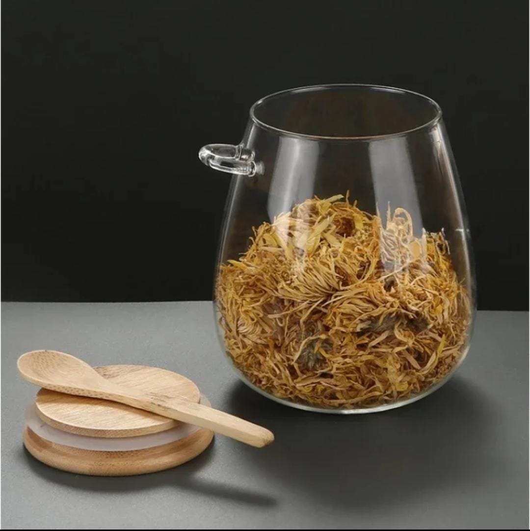 Glass storage canisters with Bamboo spoon & airtight lid