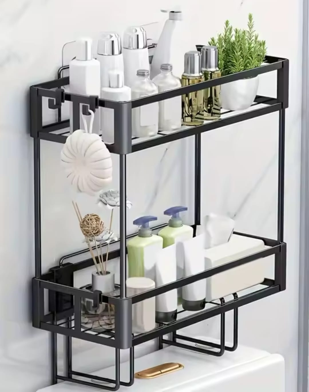 2 tier Space-Saving over the toilet Storage Rack