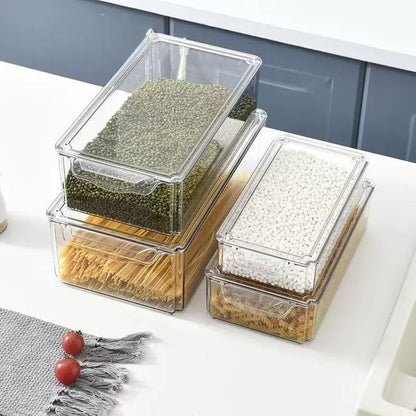 4 pcs Big capacity BPA-Free Stackable acrylic Fridge Organizer Bins with Lids and drain basket
