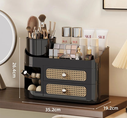 Makeup storage organizer with a rotating brush holder