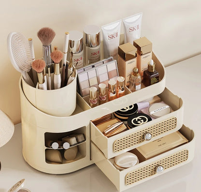 Makeup storage organizer with a rotating brush holder