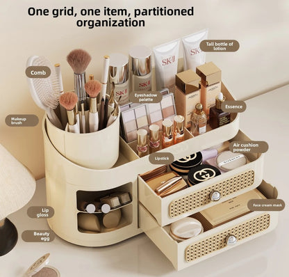 Makeup storage organizer with a rotating brush holder