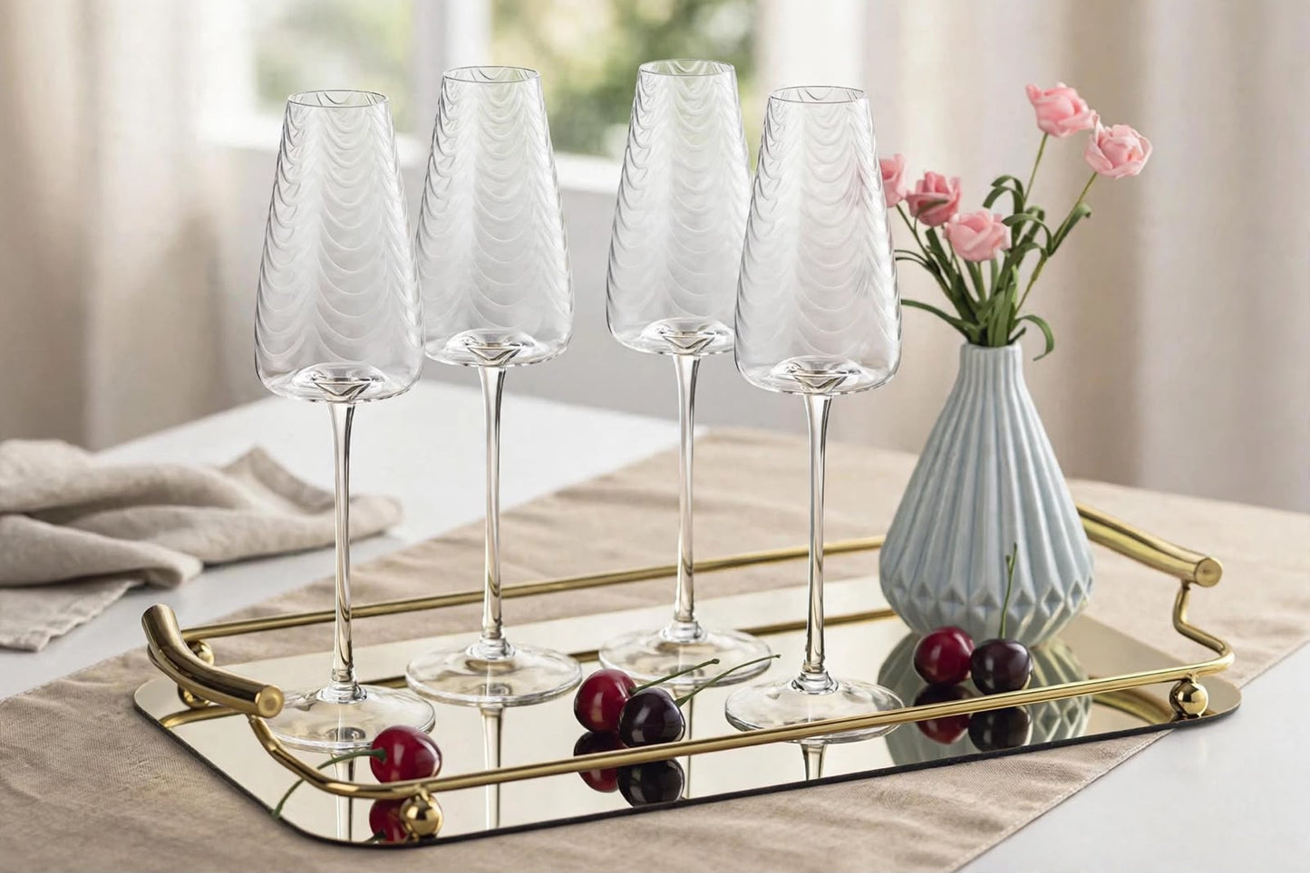 Wavy long Stem champagne/wine Glasses