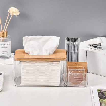 Acrylic clear servviete holders with bamboo lid