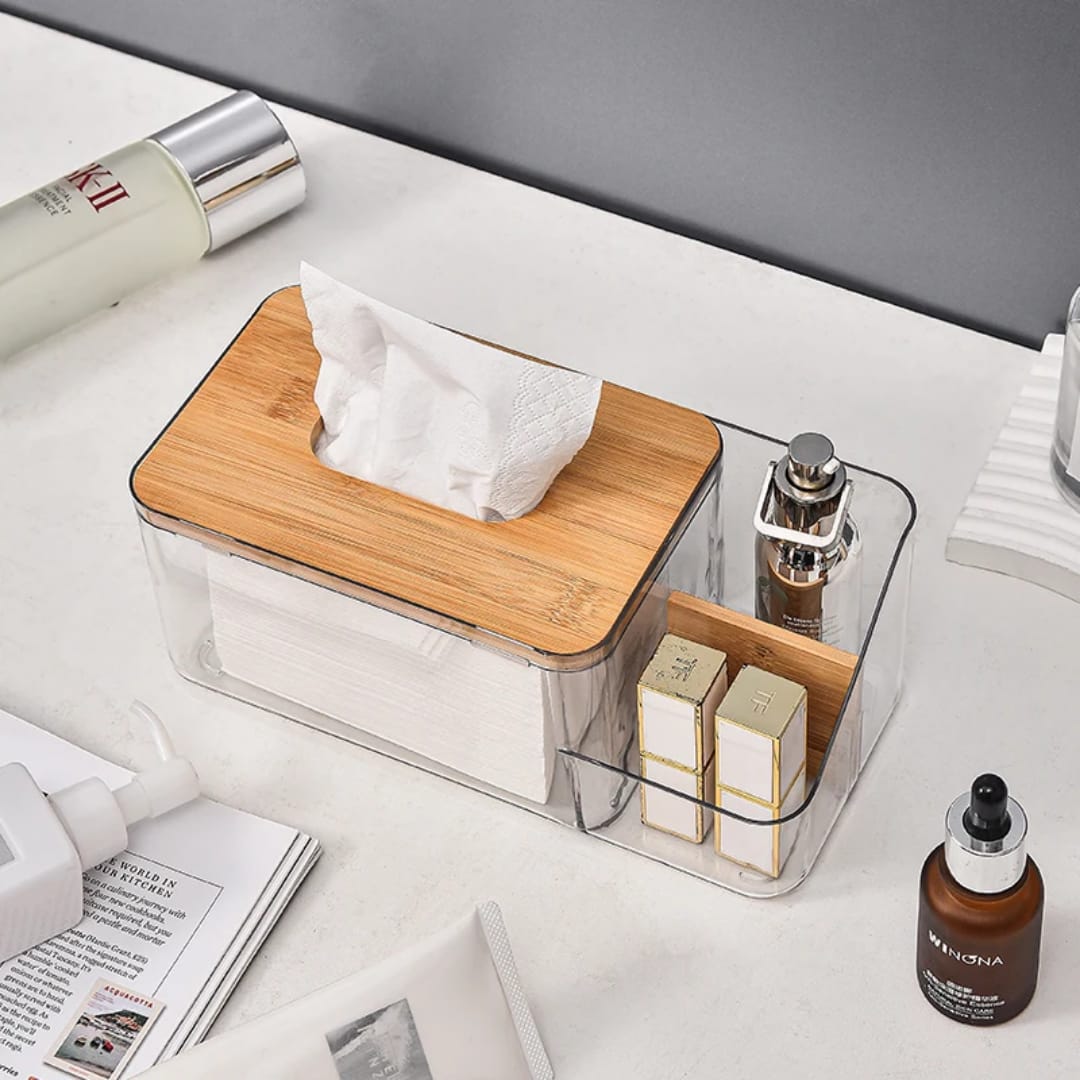 Acrylic clear servviete holders with bamboo lid