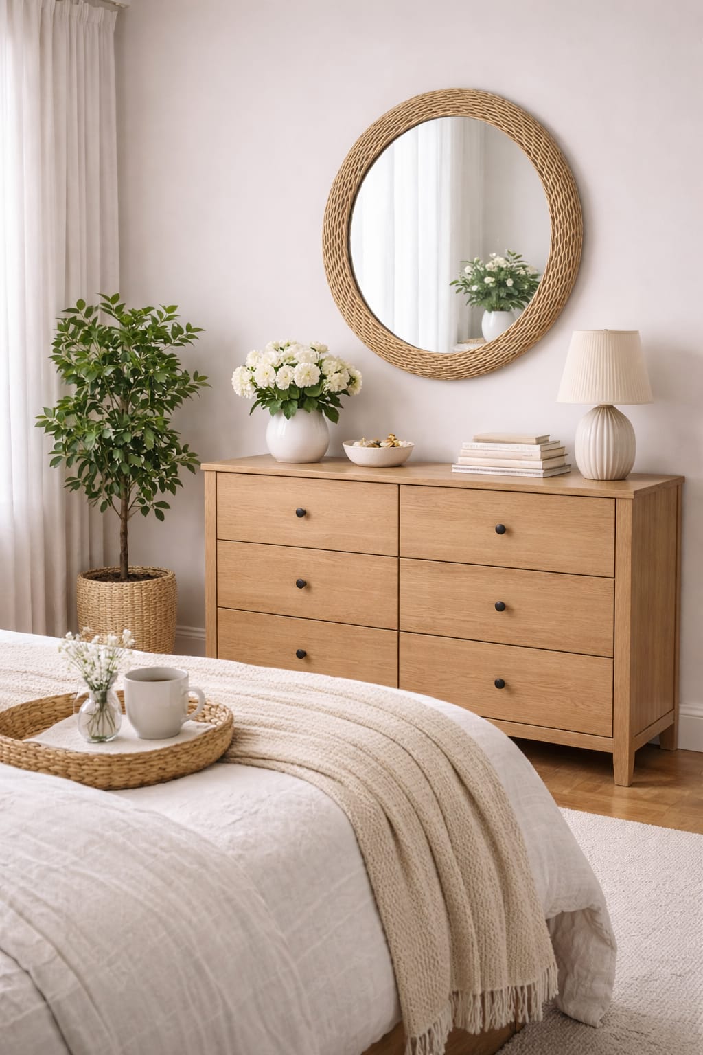 Modern Oval Rattan Bamboo Decorative Mirror