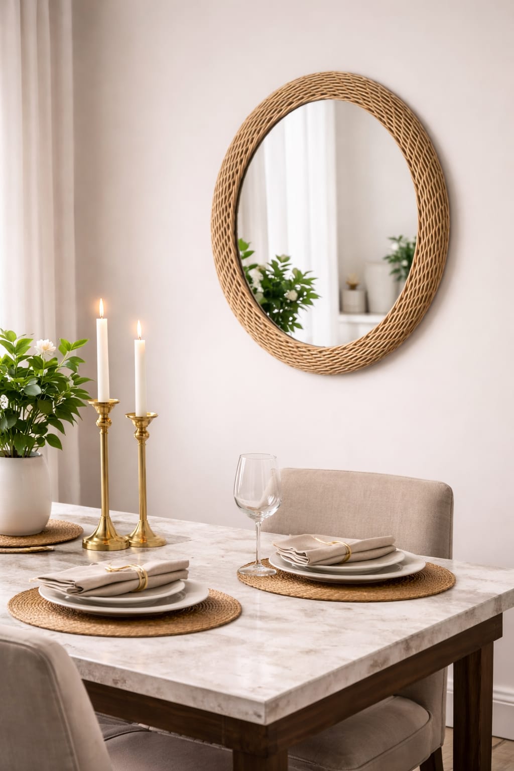 Modern Oval Rattan Bamboo Decorative Mirror