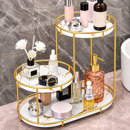 3 level gold frame marble tray organizer rack