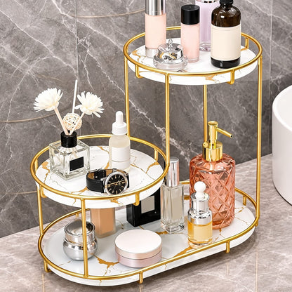3 level gold frame marble tray organizer rack