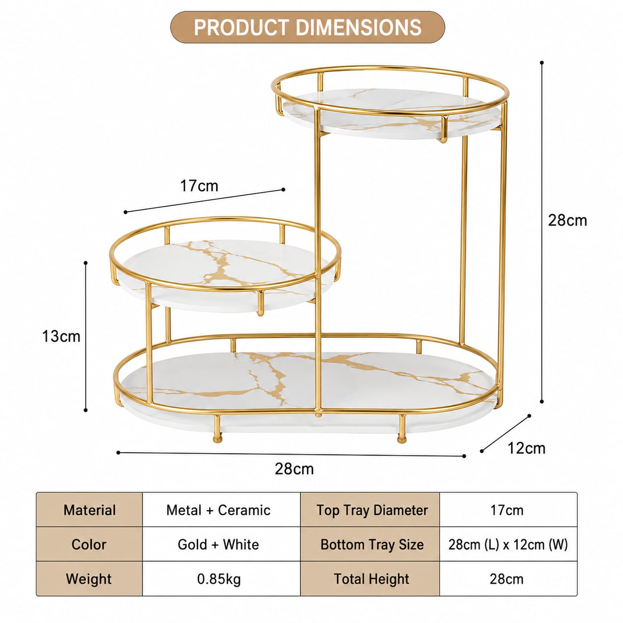 3 level gold frame marble tray organizer rack