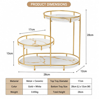 3 level gold frame marble tray organizer rack