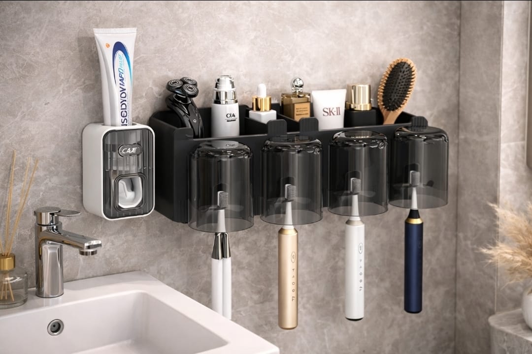 Toothbrush holder /Toothpaste dispenser with 4 cups